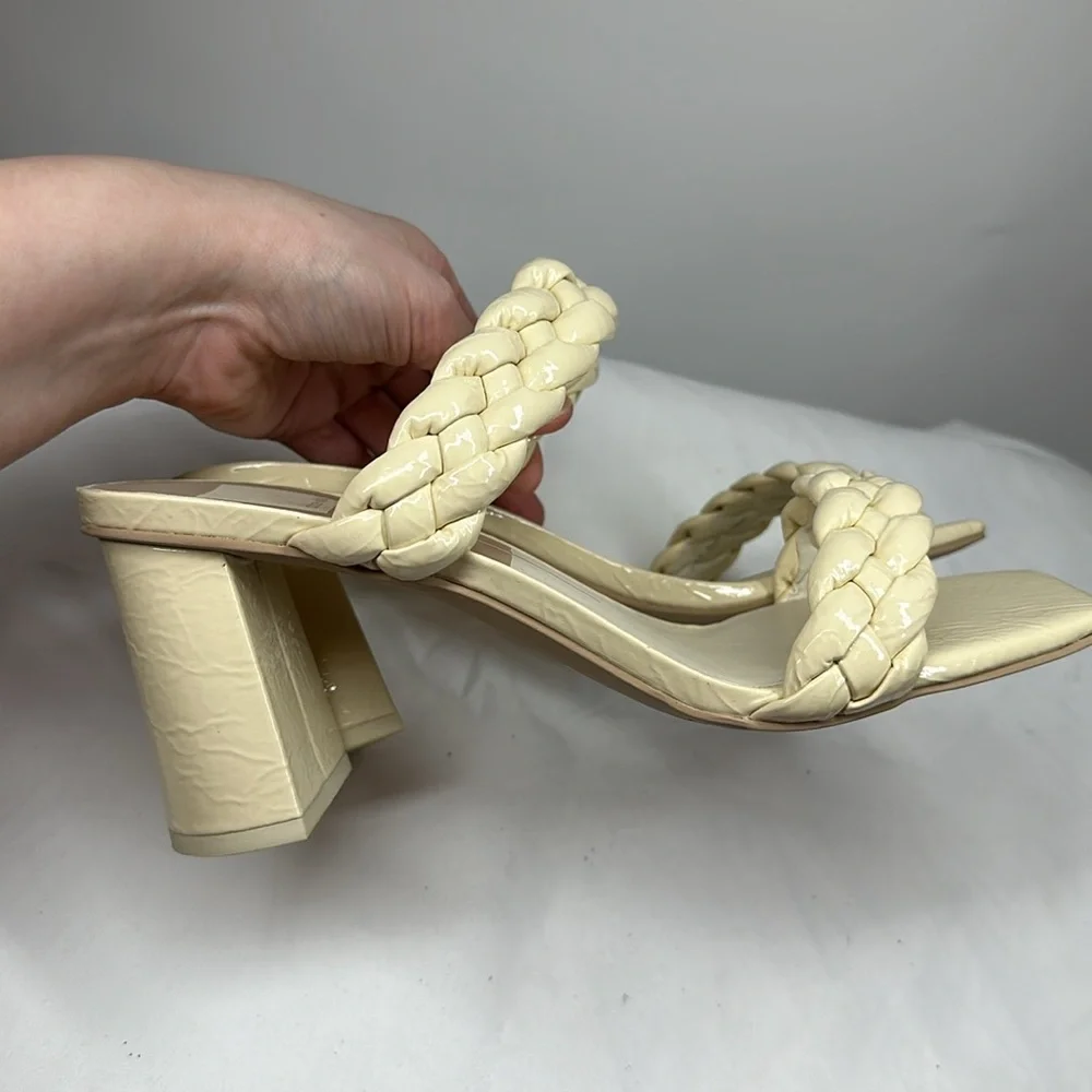 Dolce Vita | Women’s 9 Cream Patent Braided Block Heel Sandals Slides - Picture 4 of 7